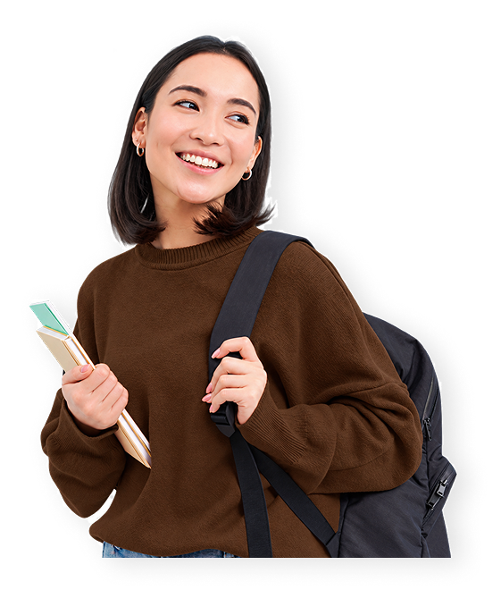 Student with a backpack looking towards the pathways ahead